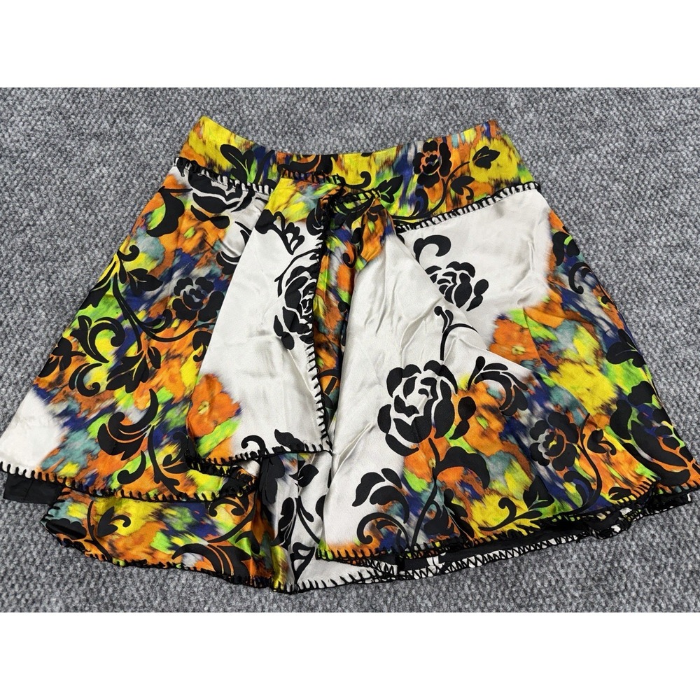ETRO Women's 42 Silk Ruffle Multicolor Floral Mini Skirt Lined Made In Italy